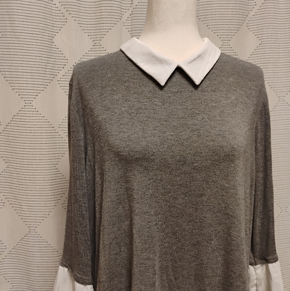 Elle Gray and White Layered Blouse With Collar Women's Size XXL - Picture 2 of 9